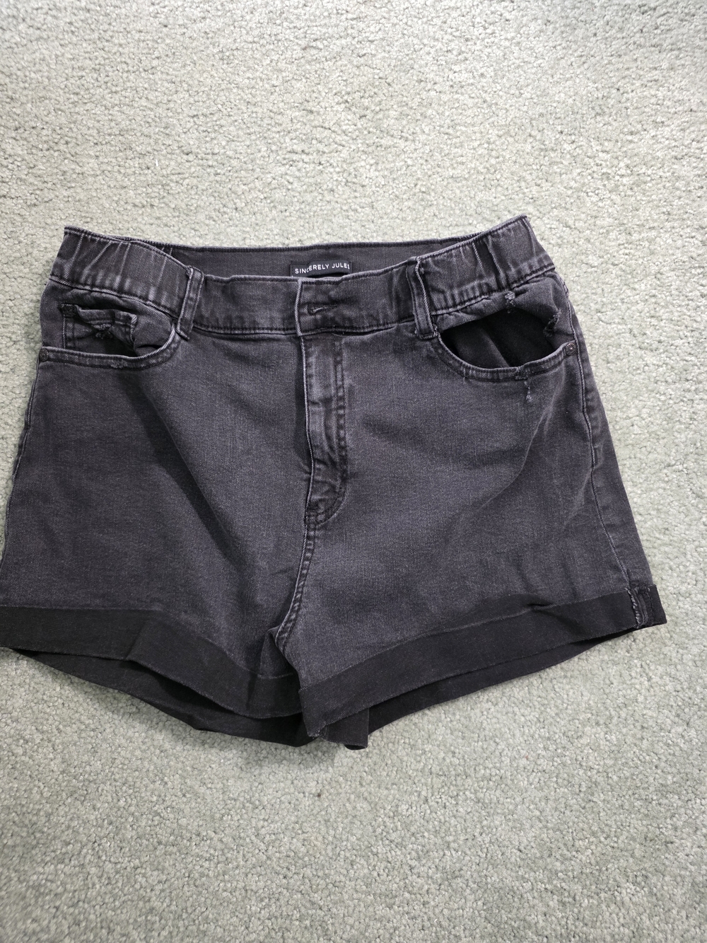 Sincerely Jules Charcoal Black Cuffed Denim Shorts